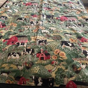 Handmade Rustic Farmhouse Blanket with Barn and Cow Design
